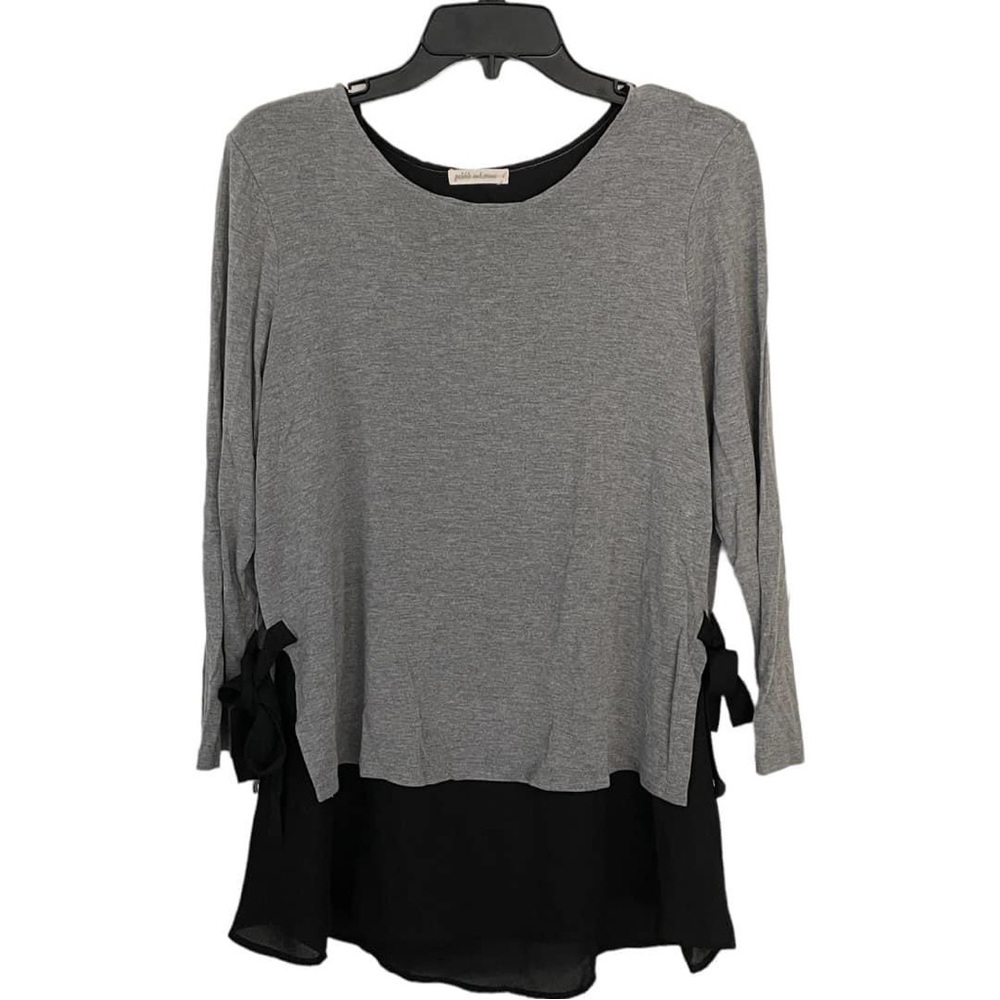 Pebble and Stone layered shirt, Anthropologie Large, long sleeve gray and black